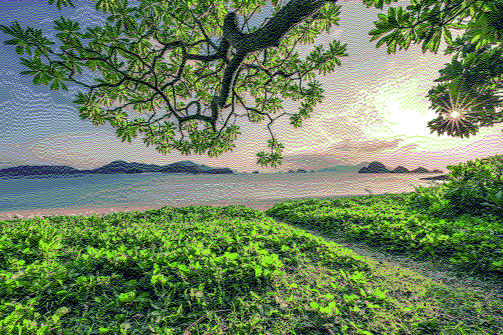 sunset on a beach with linear dithering applied